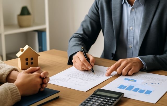 Firmando acuerdo en página de Asesoramiento inmobiliario y financiero en Málaga